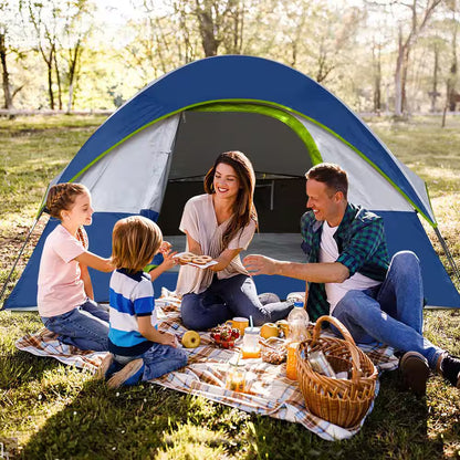 Deep Blue 4-Person Camping Tents, Waterproof Windproof Tent with Rainfly Easy Set Up-Portable Dome Tents for Camping