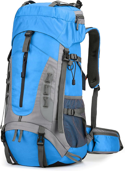 75L Hiking Backpack with Rain Cover Waterproof Camping Backpack Shoes Warehouse for Men Women, Frameless