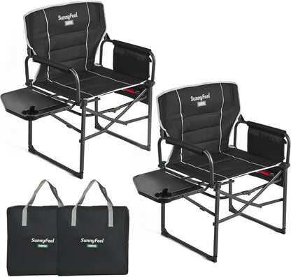 Camping Directors Chair, Heavy Duty,Oversized Portable Folding Chair with Side Table, Pocket for Beach, Fishing,Trip,Picnic,Lawn,Concert Outdoor Foldable Camp Chairs