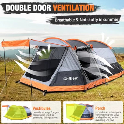 Camping Tents Tunnel Tent 4 Person Family Tents with 2 Doors Extra Weatherproof Outdoor Shelter 4 Seasons Tents with Double Wat