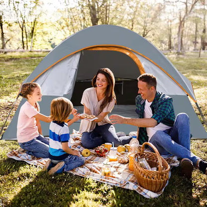 Gray 4-Person Camping Tents, Waterproof Windproof Tent with Rainfly Easy Set Up-Portable Dome Tents for Camping