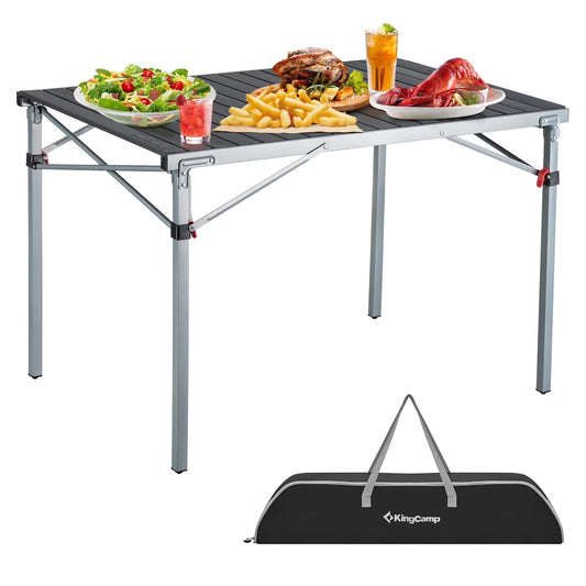 Folding Heavy-Duty Camping Table Aluminum Roll up Table for 4-6 Person for Outdoor & Indoors 42.1" × 27.6" Silverblack