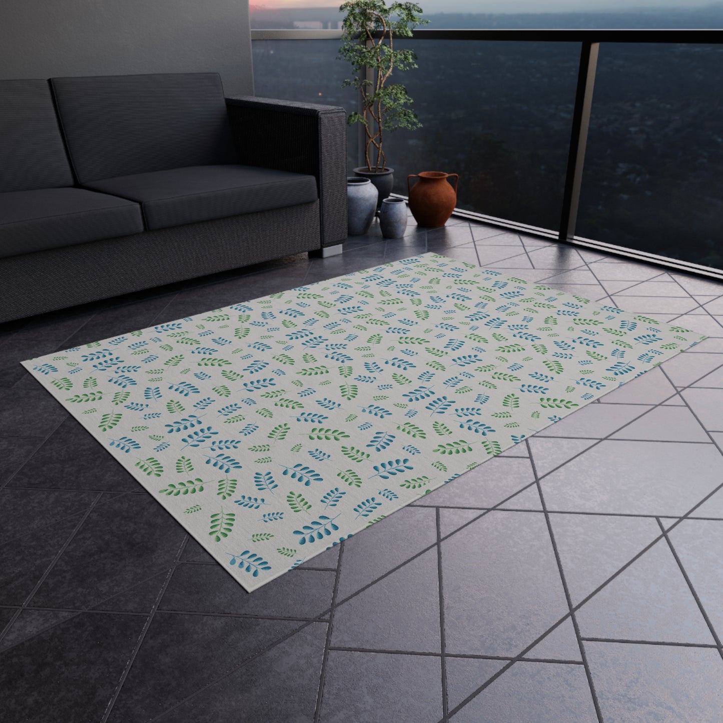 Blue Leaves Outdoor Rug