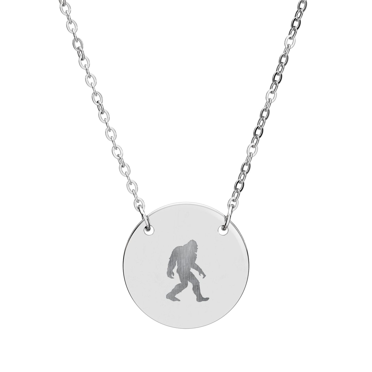 Bigfoot Circle Necklace — Engraved Sasquatch Pendant Necklace