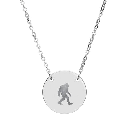 Bigfoot Circle Necklace — Engraved Sasquatch Pendant Necklace