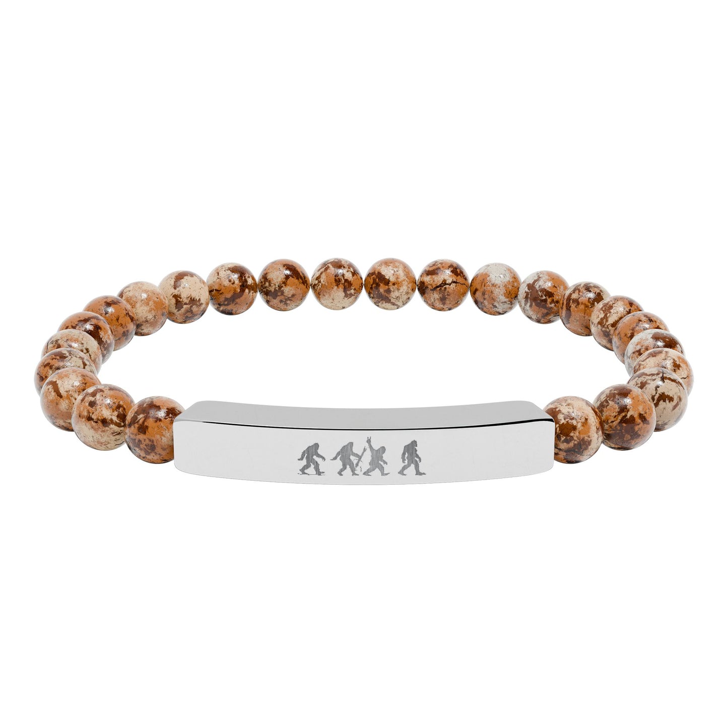 Bigfoot Roads Natural Stone Stretch Bar Bracelet — Engraved Charm