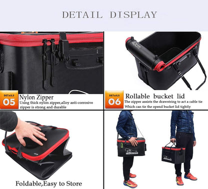 Fishing Bucket,Foldable Fish Bucket, Multi-Functional EVA Fishing Bag for Outdoor, Live Fish Lures Bucket and Fish Protection Bucket,10Gal/8Gal/6Gal/4.8Gal/3Gal Live Fish Container (10Gal/Black)