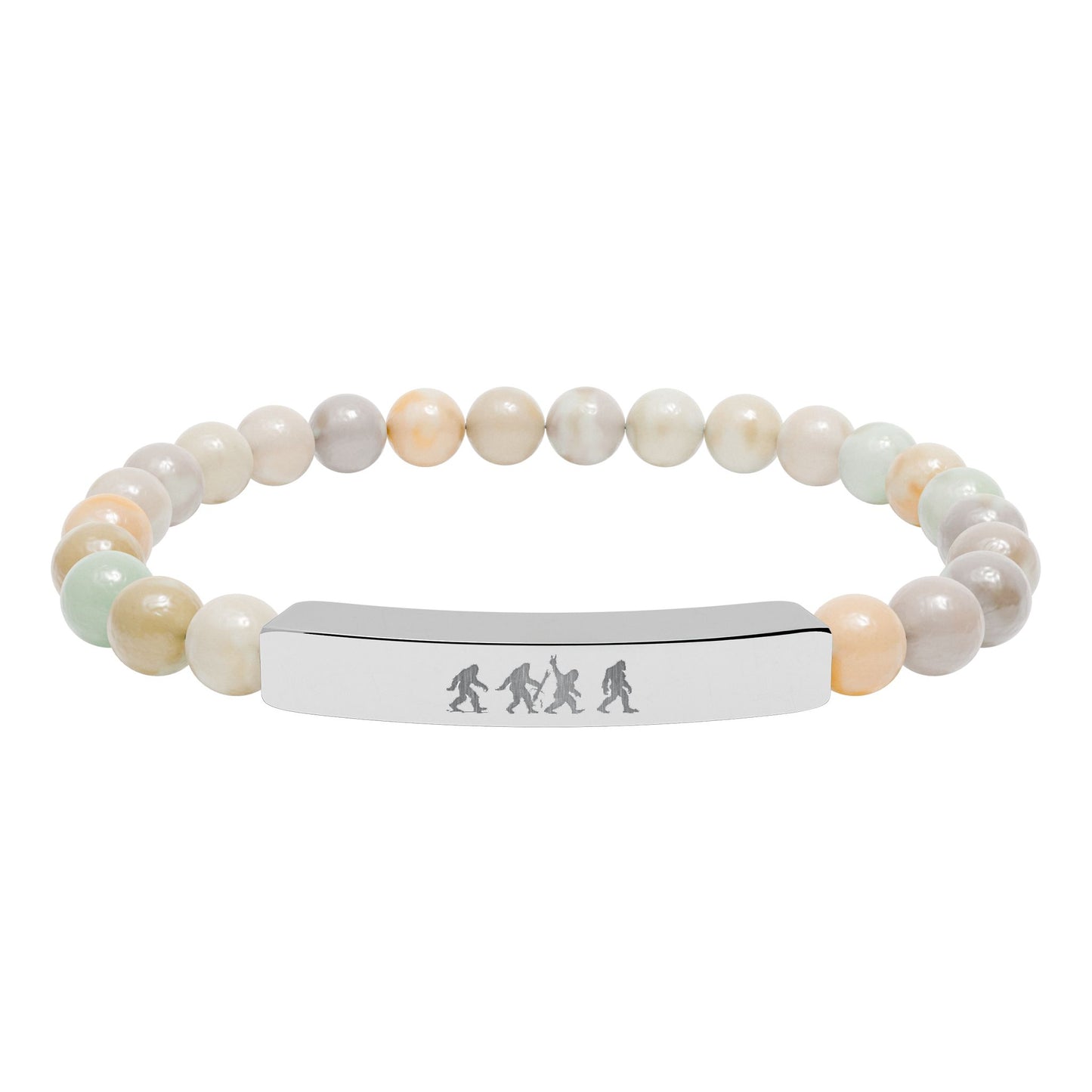 Bigfoot Roads Natural Stone Stretch Bar Bracelet — Engraved Charm