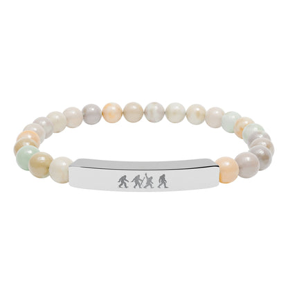 Bigfoot Roads Natural Stone Stretch Bar Bracelet — Engraved Charm