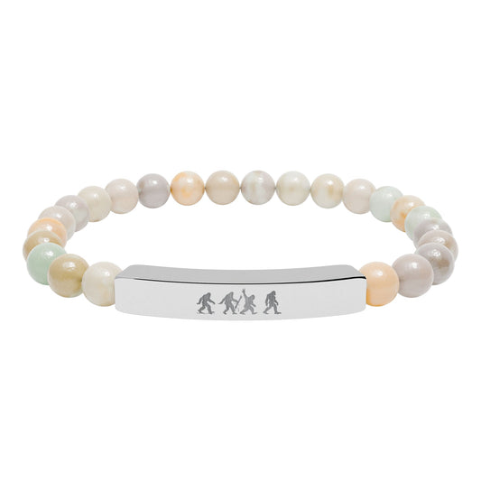 Bigfoot Roads Natural Stone Stretch Bar Bracelet — Engraved Charm
