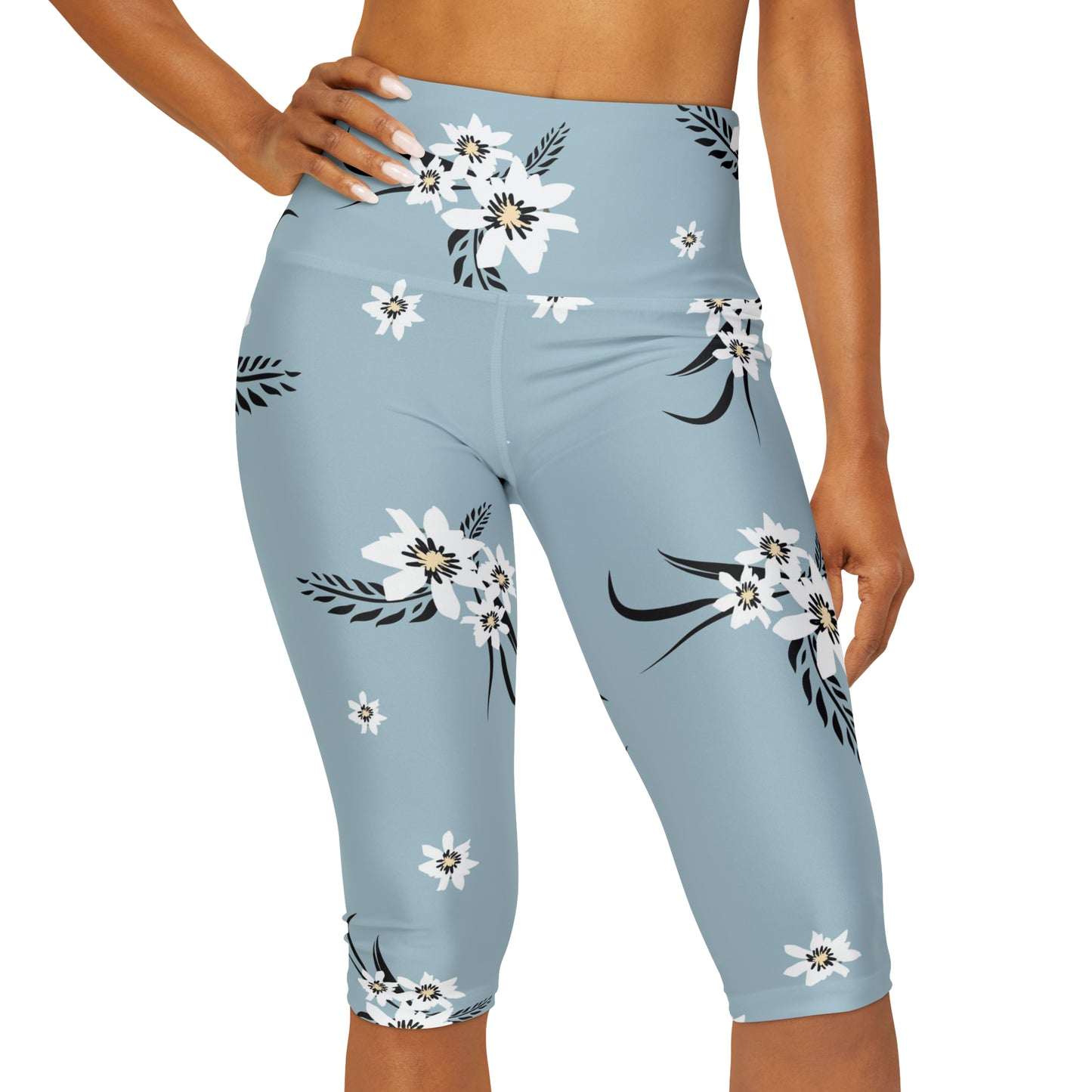 Blue Floral Yoga Capri Leggings