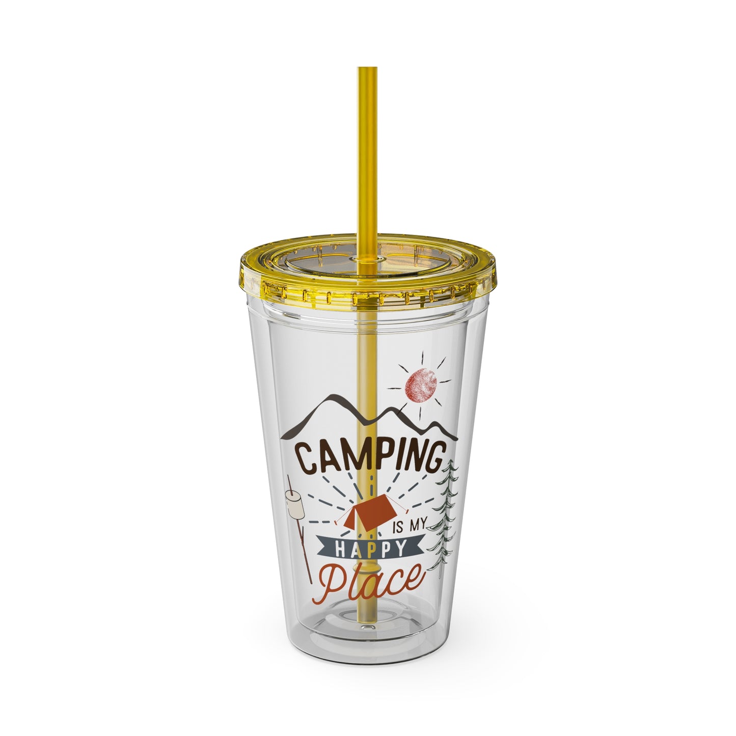 Camping is My Happy Place - Sunsplash Tumbler with Straw, 16oz