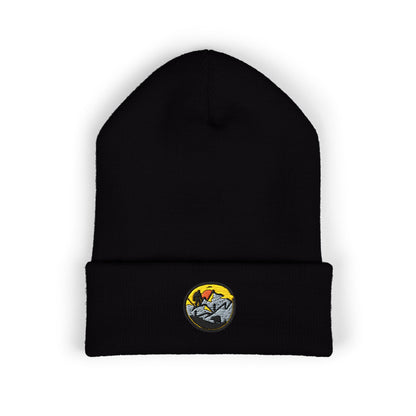Bigfoot Mountain Embroidered Sunset Beanie — Classic Cuffed Knit Hat