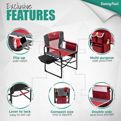 Camping Directors Chair, Heavy Duty,Oversized Portable Folding Chair with Side Table, Pocket for Beach, Fishing,Trip,Picnic,Lawn,Concert Outdoor Foldable Camp Chairs