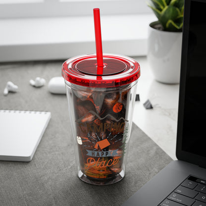 Camping is My Happy Place - Sunsplash Tumbler with Straw, 16oz