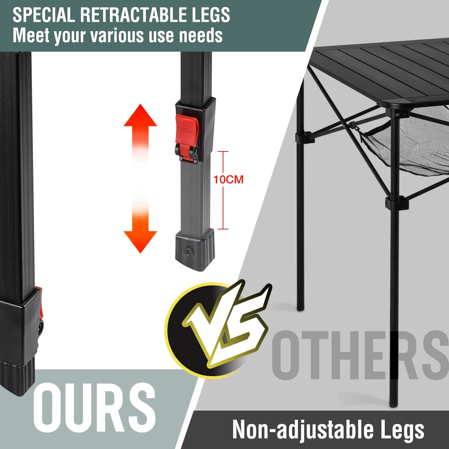 Folding Camping Square Table with Carry Bag, Lightweight Aluminum Adjustable Square Table for Outdoor, Camping, Picnic