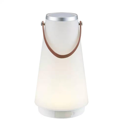 13.75 In. White Indoor/Outdoor Rechargeable Battery Operated LED Lamp with Built-In Wireless Speaker