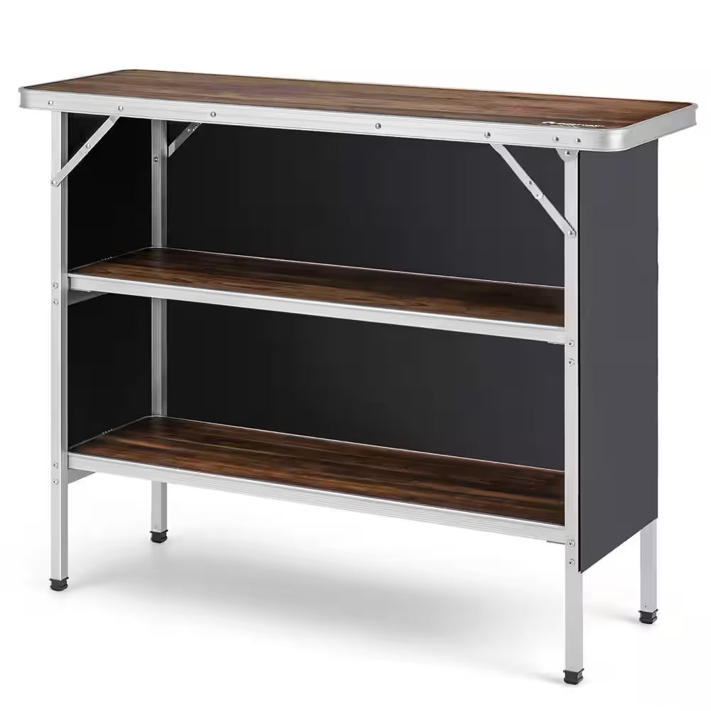 Folding Camping Table Aluminum Portable Picnic Table with 2-Tier Shelves Coffee