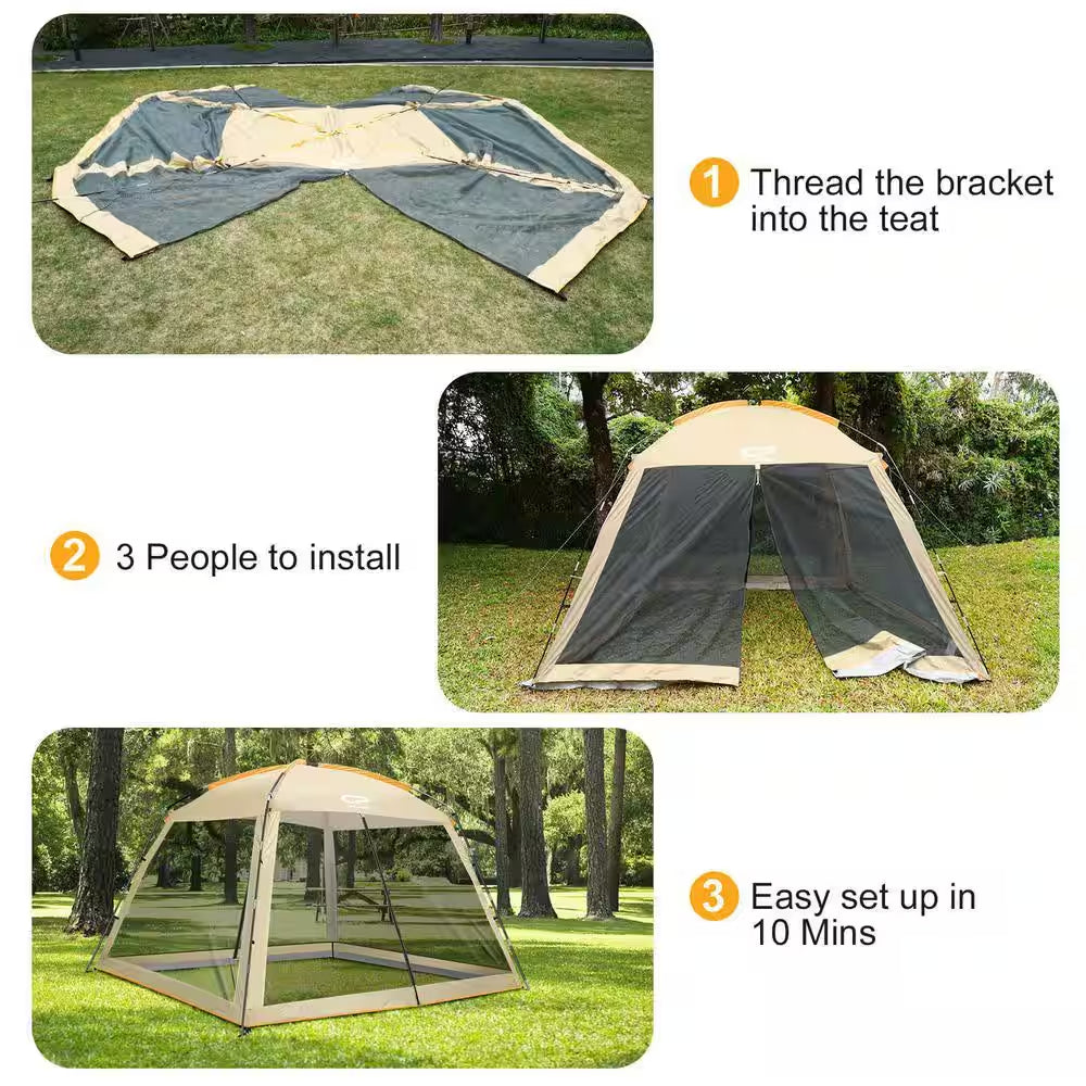10 X 10 Ft. Mesh Net Wall Canopy Screen Dome Tent in Khaki UV Protect for Camping
