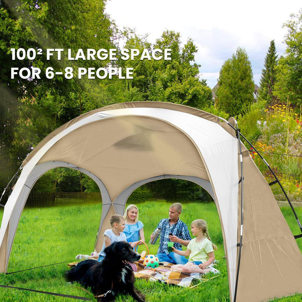 Khaki Large Sun Shelter for 9-People to 12-People UPF50+ Portable Beach Sunshade Tent with Carry Bag