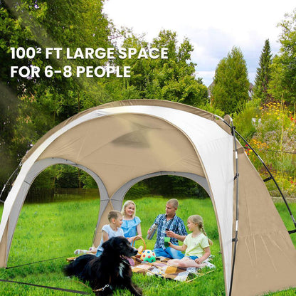 Khaki Large Sun Shelter for 9-People to 12-People UPF50+ Portable Beach Sunshade Tent with Carry Bag
