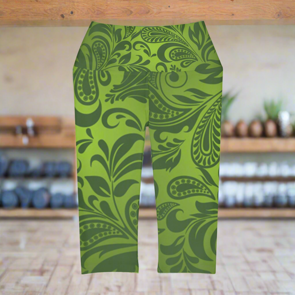 Green Paisley Yoga Capri Leggings