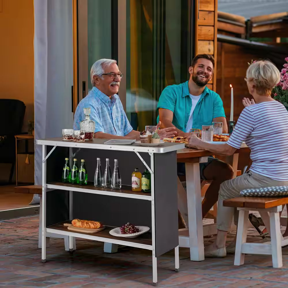 Folding Camping Table Aluminum Portable Picnic Table with 2-Tier Shelves Coffee