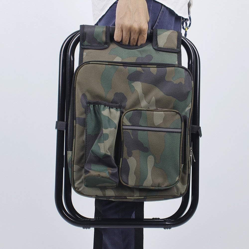INBESK Folding Camping Chair Stool Backpack, with Cooler Insulated Picnic Bag, Hiking Camo Ultralight Seat Table Bag Camping Gear for Outdoor Indoor Fishing Travel Beach BBQ (Camouflage)