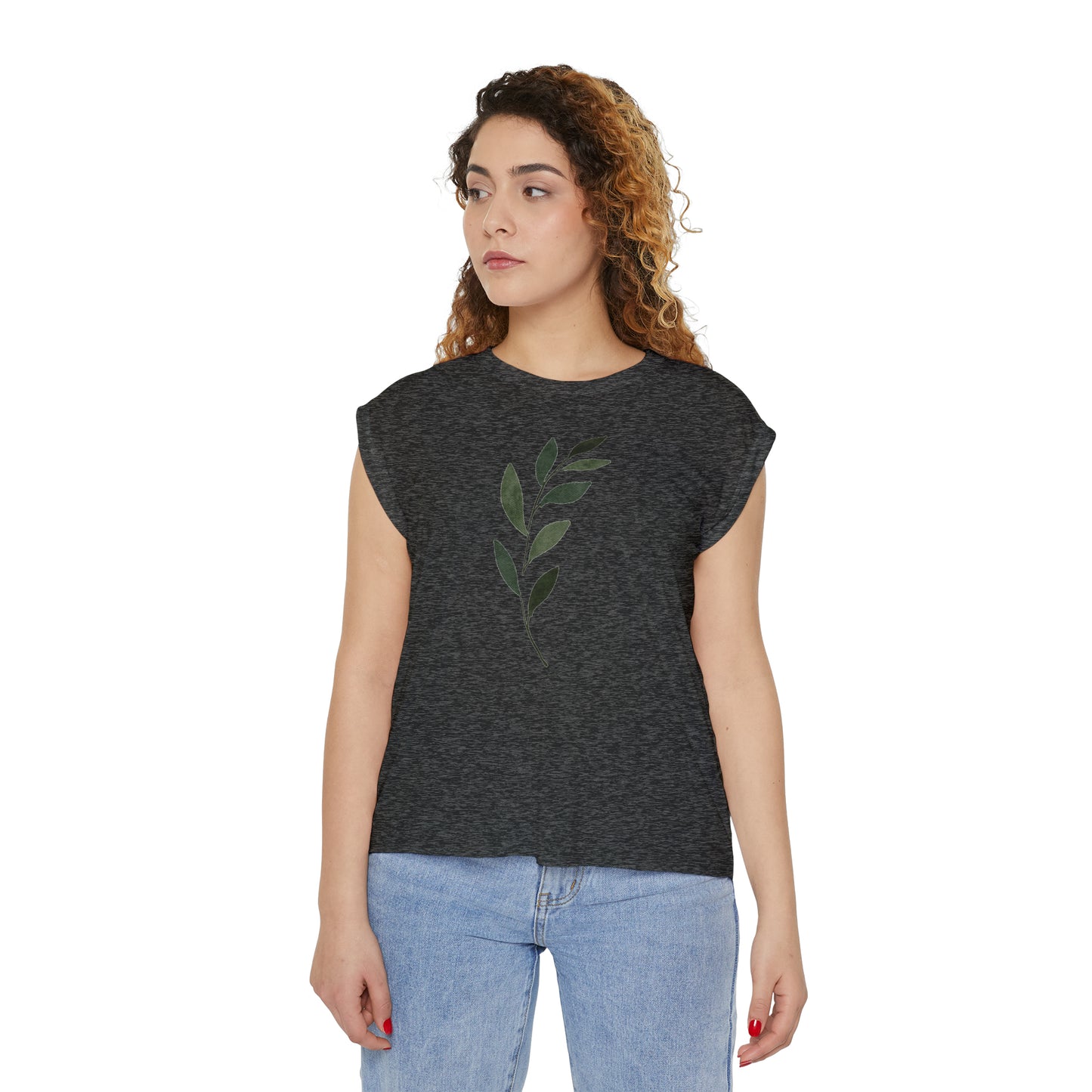 Green Leaf Women’s Flowy Rolled Cuffs Muscle Tee