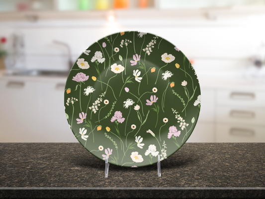 Forest Green Flowers Plate