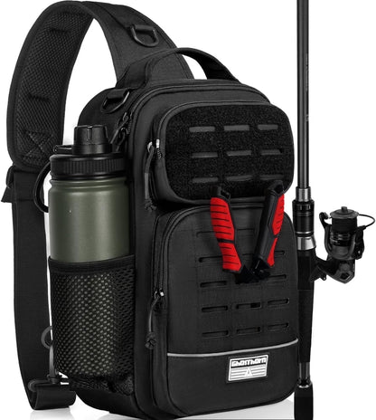 Fishing Backpack Tackle Sling Bag -Lightweight Sling Tackle Storage Bag- Fishing Backpack with Rod Holder Gifts for Mother Father