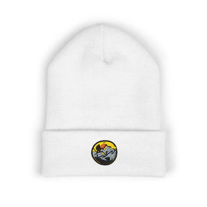 Bigfoot Mountain Embroidered Sunset Beanie — Classic Cuffed Knit Hat