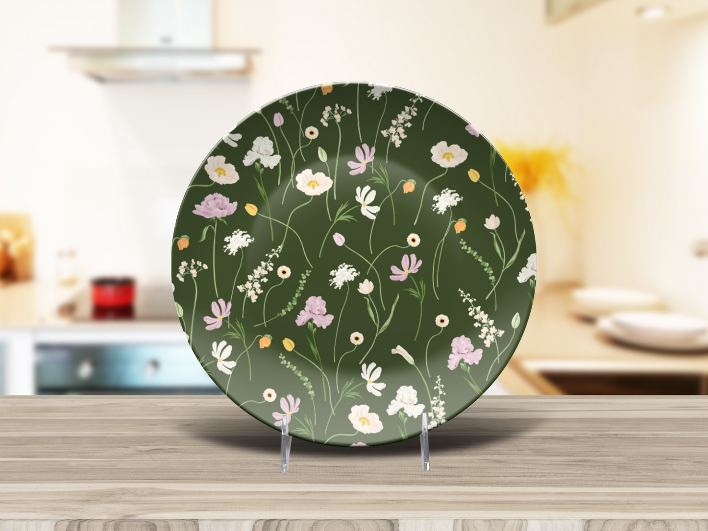 Forest Green Flowers Plate