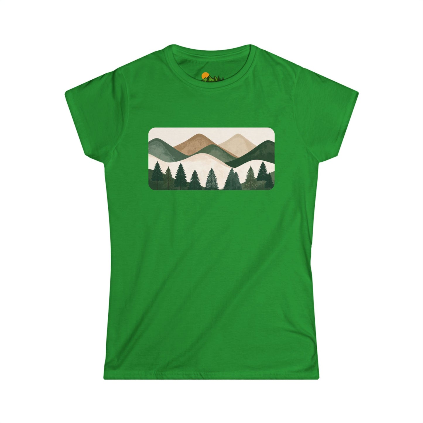 Women’s Mountain Landscape Tee — Retro Forest Graphic T-Shirt