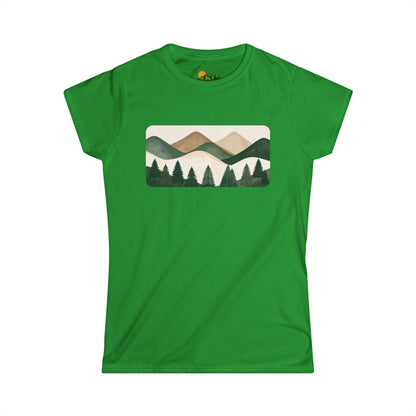 Women’s Mountain Landscape Tee — Retro Forest Graphic T-Shirt