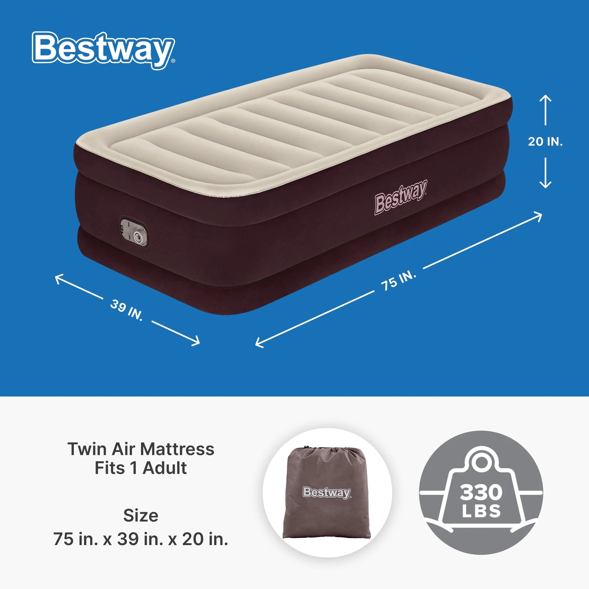 ® Maroon Tritech Airbed Twin 20" with Built-In AC Pump