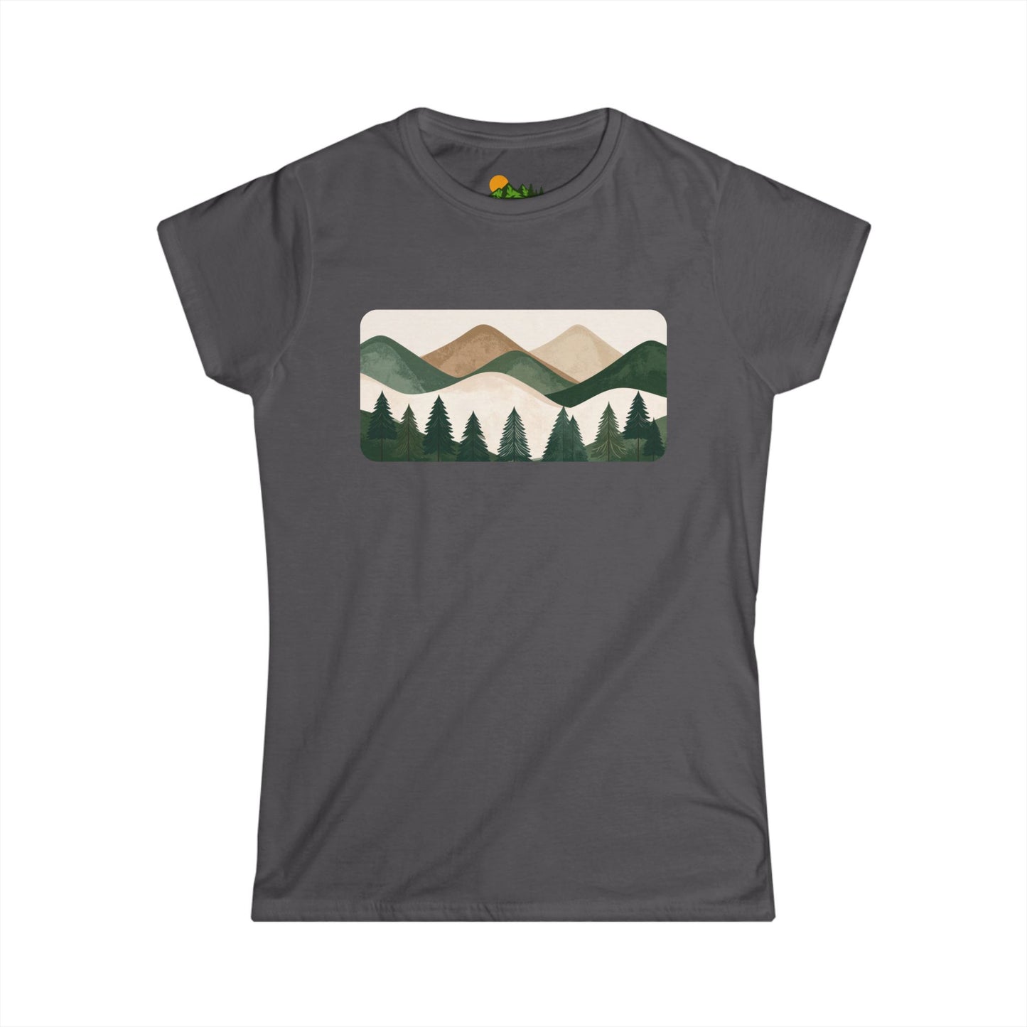 Women’s Mountain Landscape Tee — Retro Forest Graphic T-Shirt