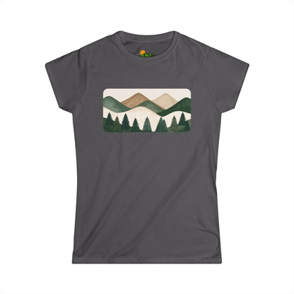 Women’s Mountain Landscape Tee — Retro Forest Graphic T-Shirt
