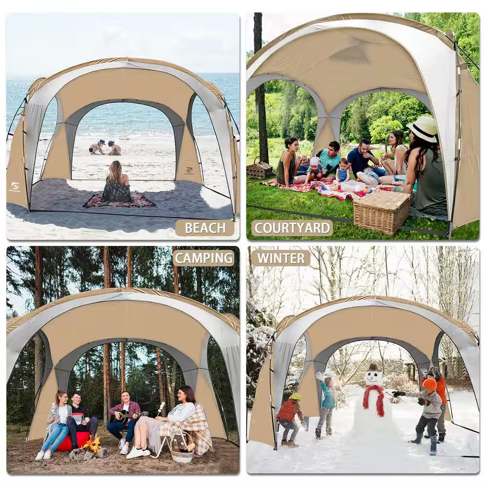 Khaki Large Sun Shelter for 9-People to 12-People UPF50+ Portable Beach Sunshade Tent with Carry Bag