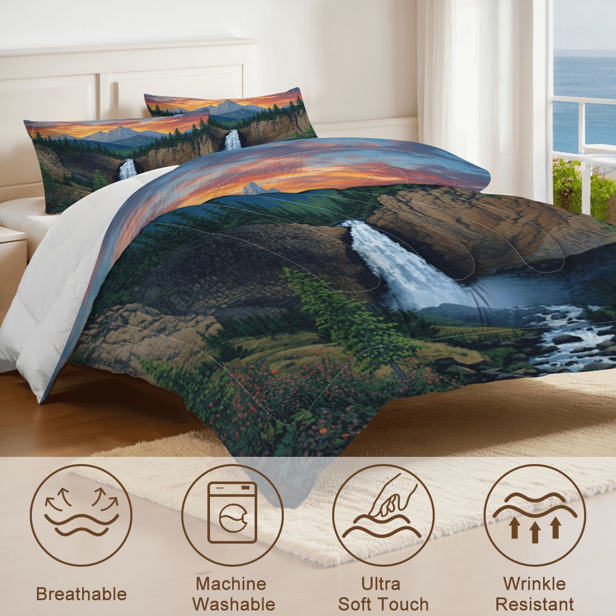 Mountain Waterfall King Comforter -3 PCS Set