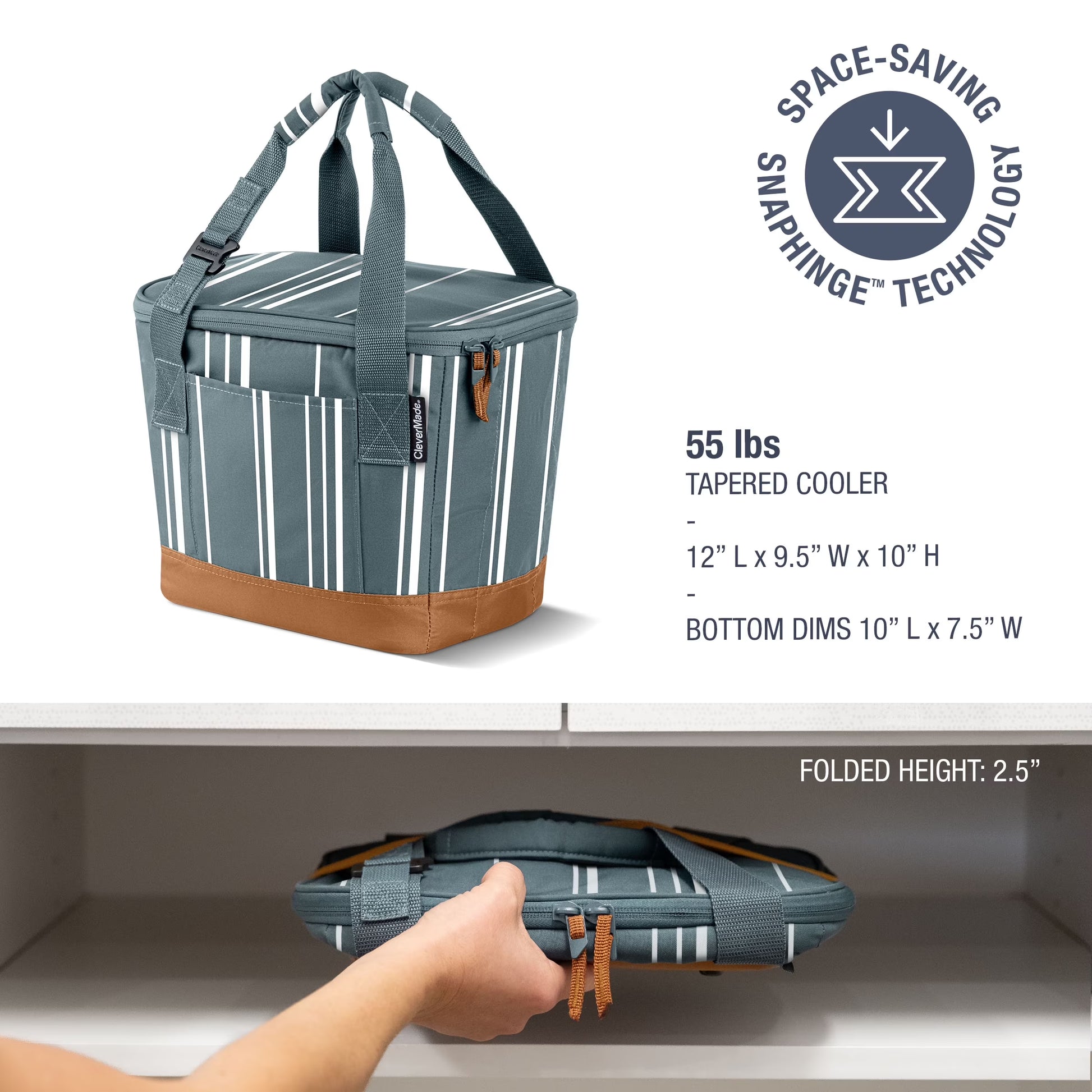 Tahoe Collapsible Cooler Bag, 18 Can Capacity, Dusty Teal Striped