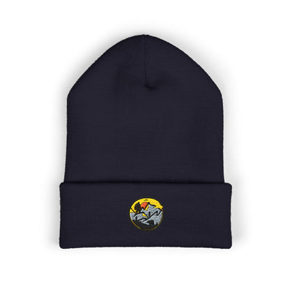 Bigfoot Mountain Embroidered Sunset Beanie — Classic Cuffed Knit Hat
