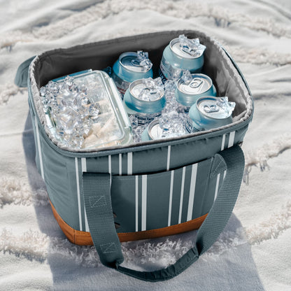 Tahoe Collapsible Cooler Bag, 18 Can Capacity, Dusty Teal Striped