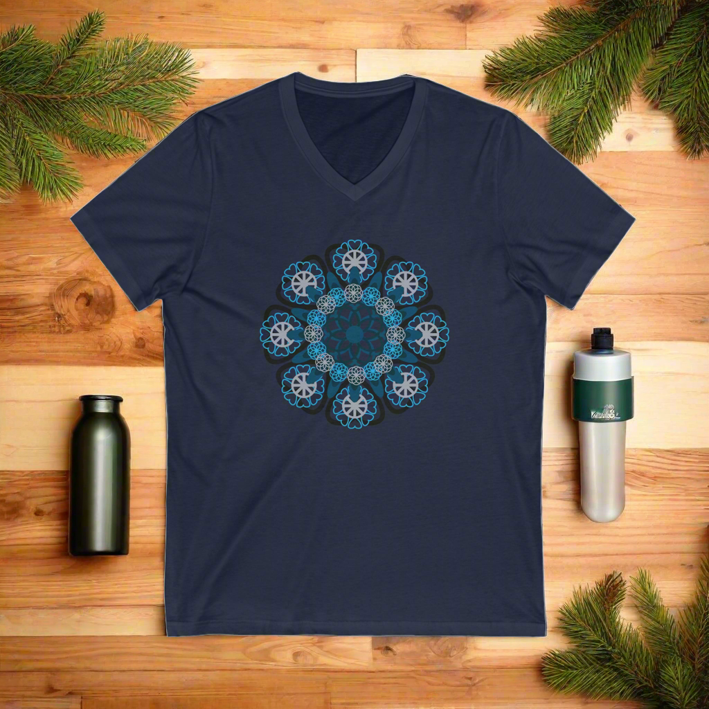 Blue Flower Unisex Jersey Short Sleeve V-Neck Tee