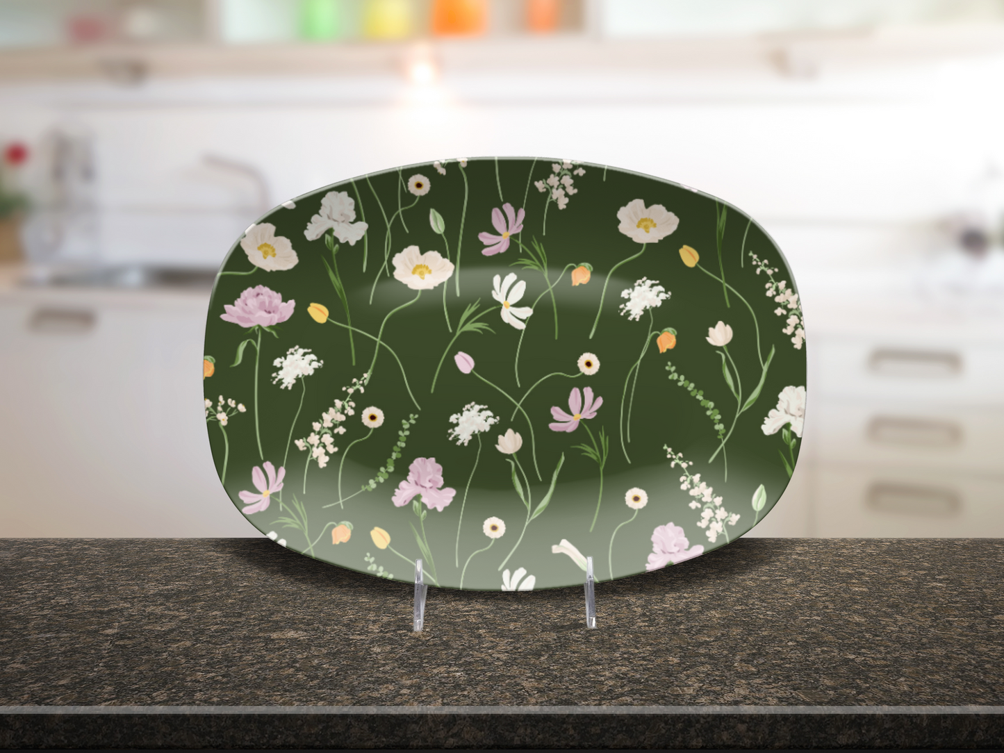 Forest Green Flowers Platter