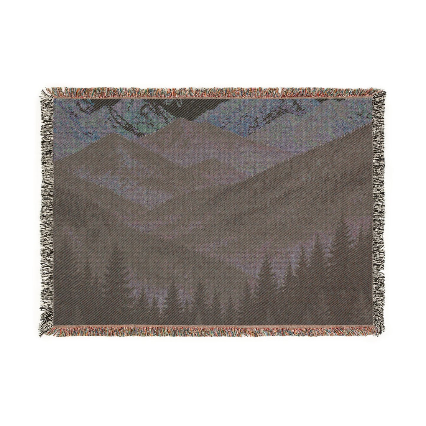 Mountain Landscape Woven Blanket — Cozy Forest Ridge Throw