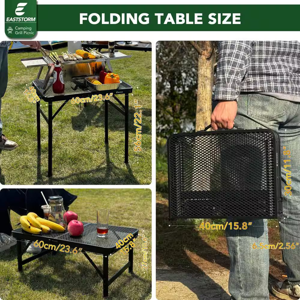 23.6 In. L X 15.8 In. W Black Rectangular Metal Outdoor Portable Folding Picnic Tables for Easy Storage, Small Size