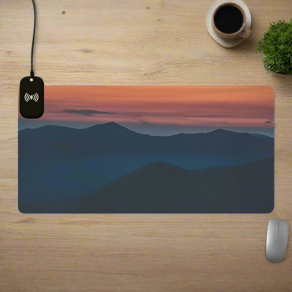 Mountain Horizon LED Gaming Mouse Pad, Wireless Charging