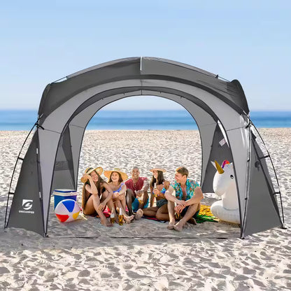 9-12 -Person 12 Ft. X 12 Ft. Gray Pop-Up Canopy UPF50+ Easy Beach Tent with Side Wall, Waterproof for Camping Trips