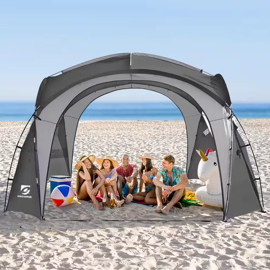 9-12 -Person 12 Ft. X 12 Ft. Gray Pop-Up Canopy UPF50+ Easy Beach Tent with Side Wall, Waterproof for Camping Trips